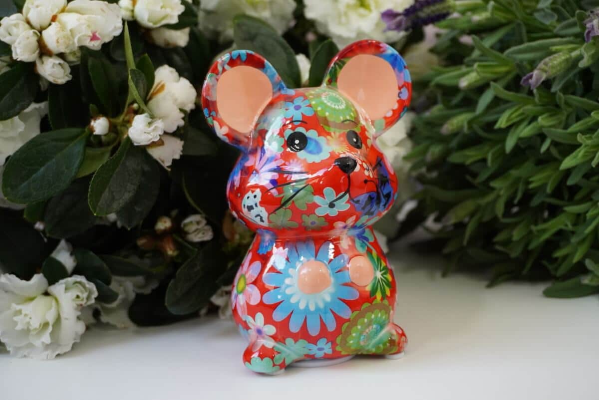 Pomme Pidou Spardose Maus Petite Martha Red Blümchen