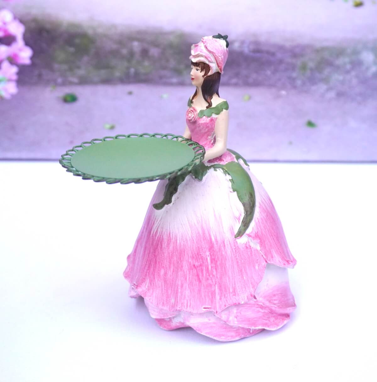 Dekofigur Teelichthalter Kerzenhalter Blumenmädchen Rosenmädchen Rosapink – Bild 5