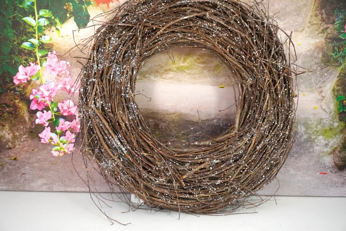 Dekokranz Naturkranz Tischkranz Willow Rattan Braun gesilbert 30cm ∅