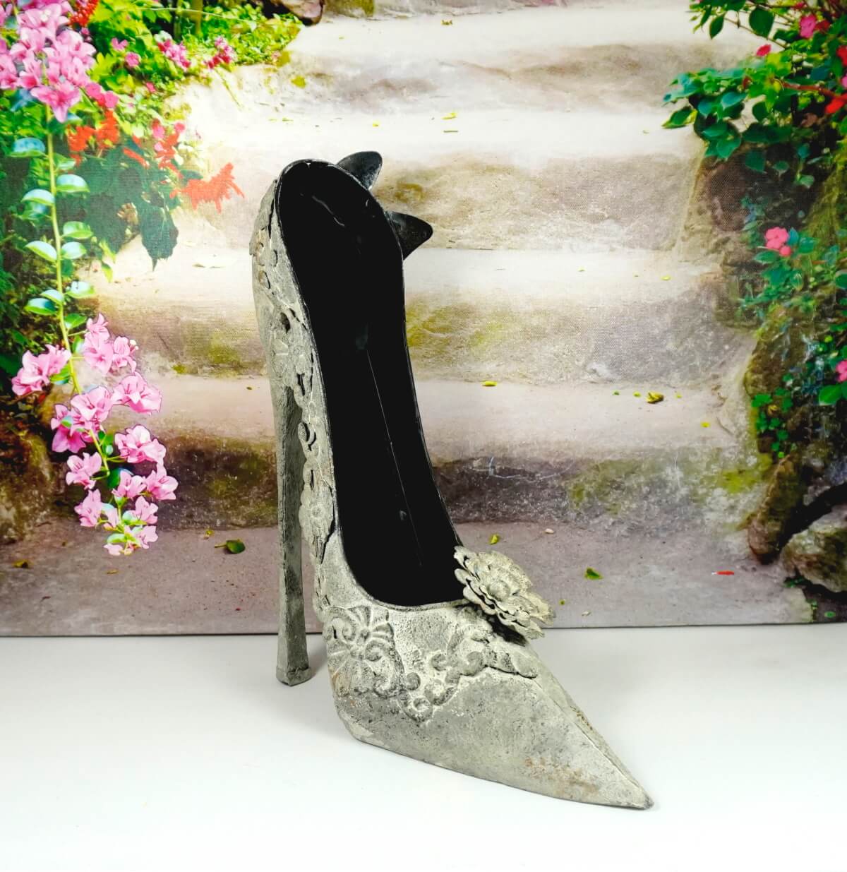 Deko High Heel Blech Schuh Deko Pumps Grau