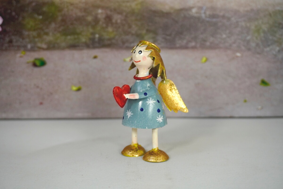 Pape Deko Figur Blechpuppe Schutzengel Lena mit Herz Grau Sternchen 8,5cm