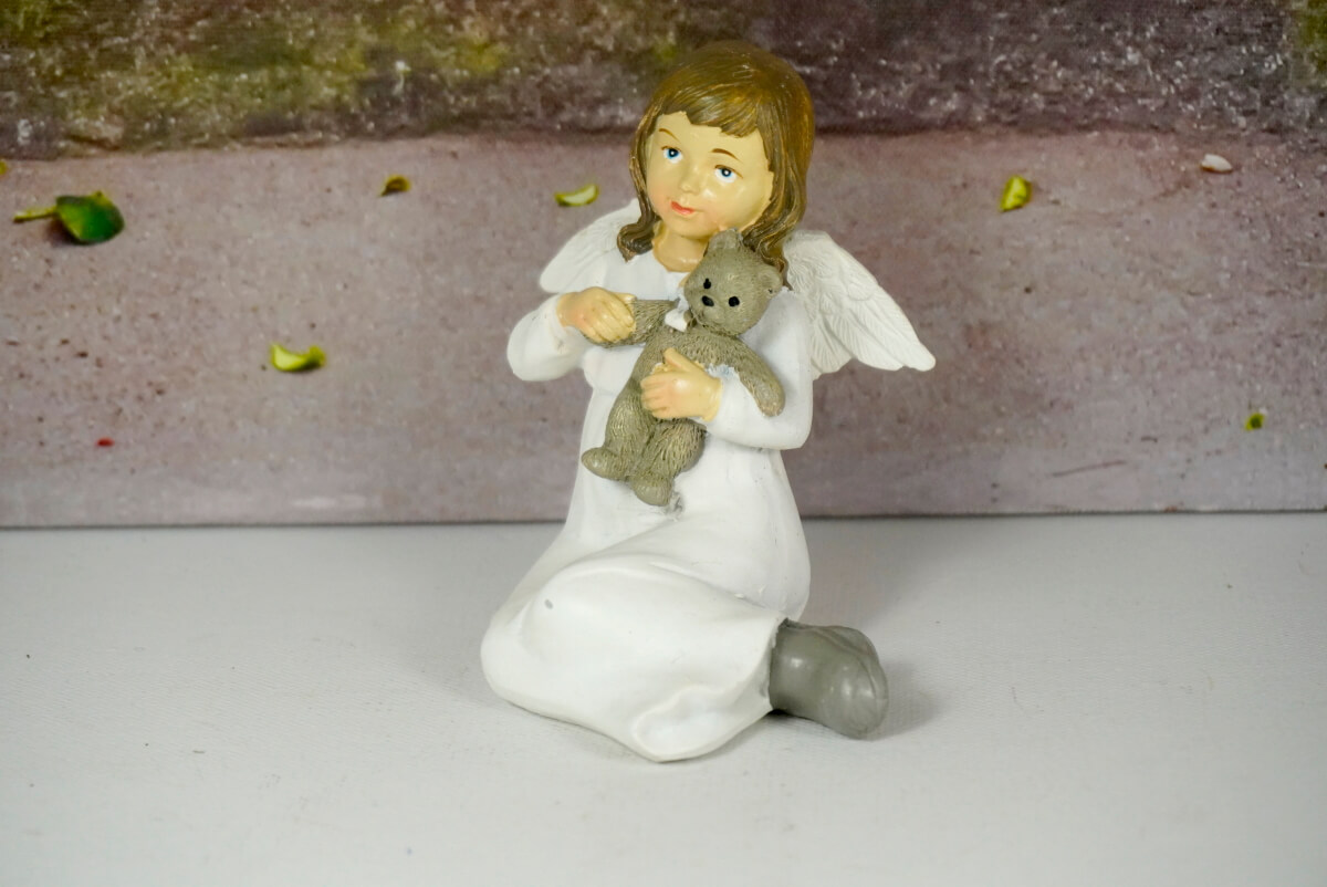 Dekofigur Schutzengel Engel Mädchen Lisa Weiss mit Bärchen 10 cm