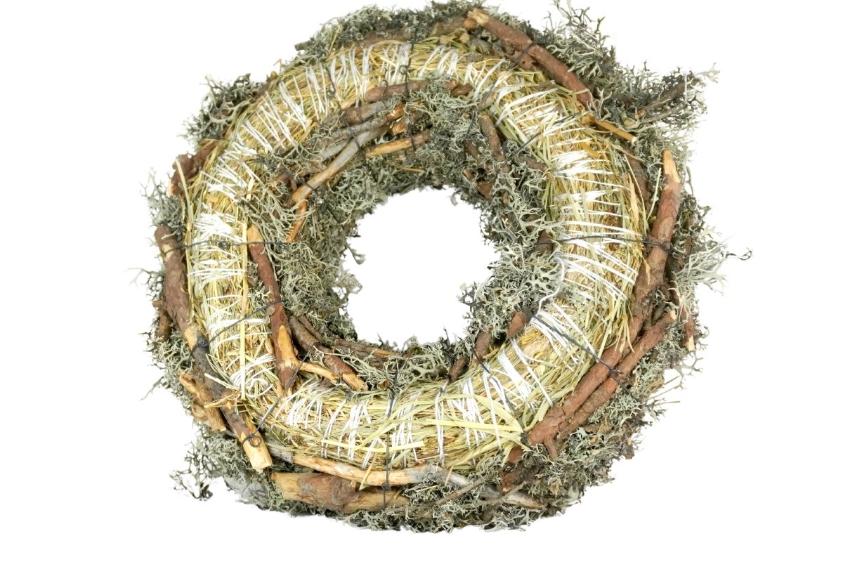 Couronne Deko Naturkranz Tischkranz Grey Moos Wreath Thick 30 cm ∅