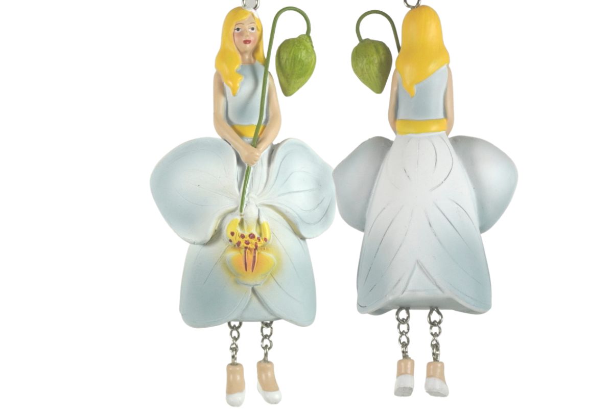 Deko Figur Blumenmädchen Phalaenopsismädchen zum Hängen Weiß Grau
