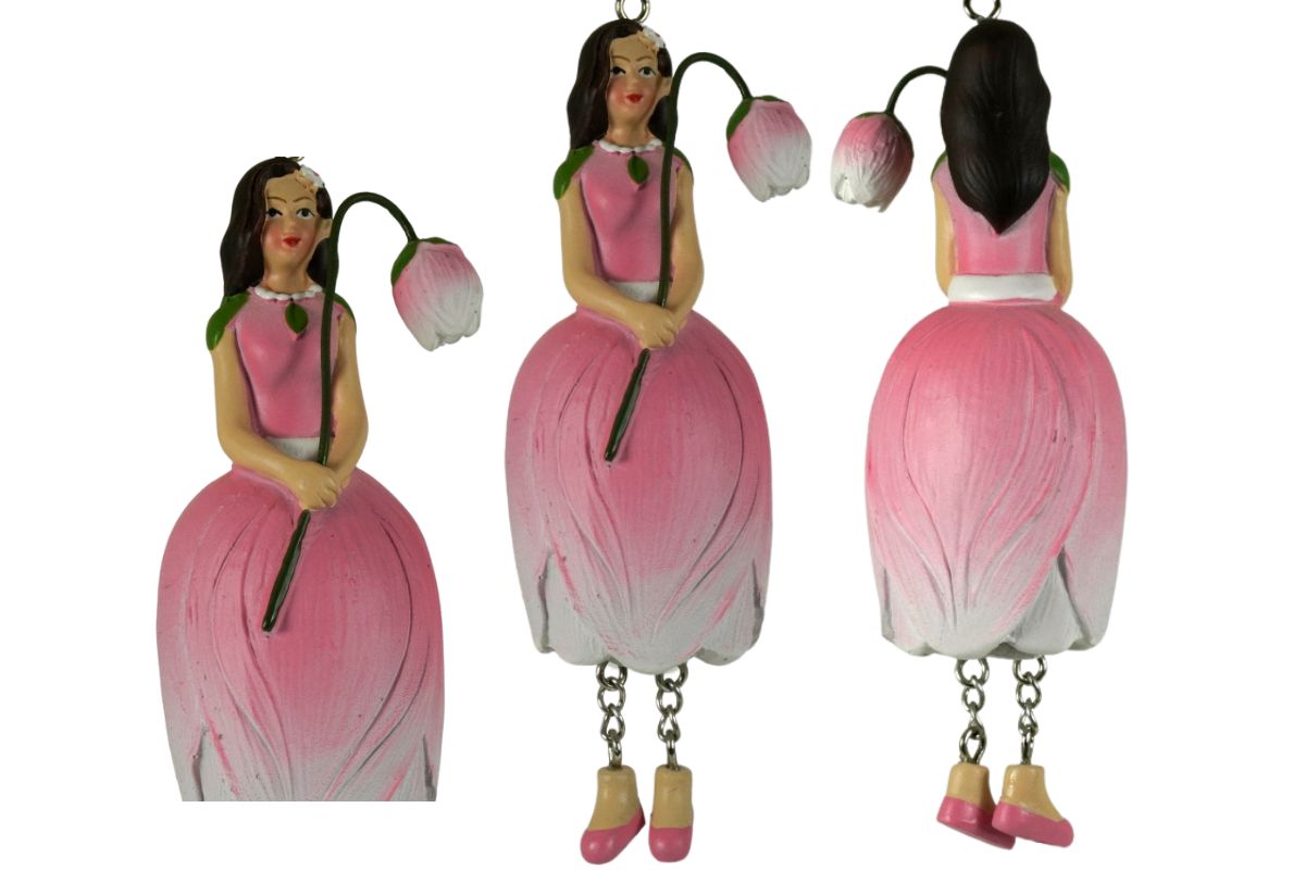 Deko Figur Blumenmädchen Tulpenmädchen zum Hängen Rosa