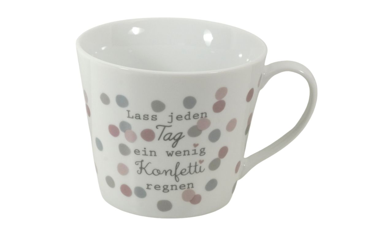 Krasilnikoff Kaffeebecher Kaffeetasse Sprüche Tasse Mug Cup Lass jeden Tag ein wenig Konfetti regnen