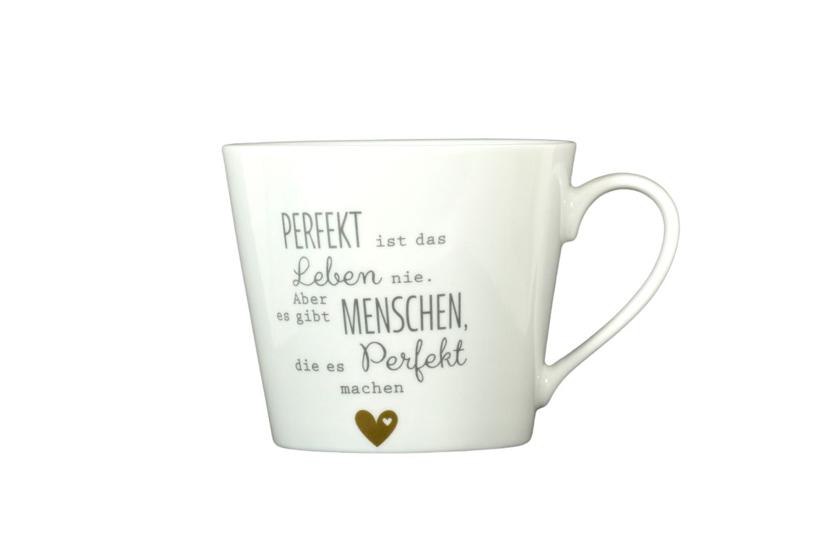 Krasilnikoff Kaffeebecher Kaffeetasse Sprüche Tasse Mug Cup Perfekt ist das Leben nie aber es gibt Menschen die es Perfekt machen