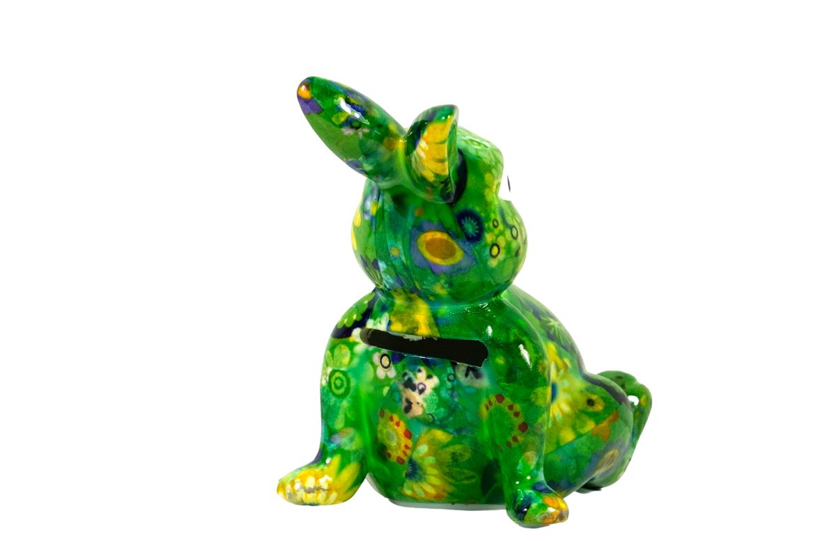Pomme Pidou Money Bank Spardose Petit Hase Osterhase Billie Grün Flower