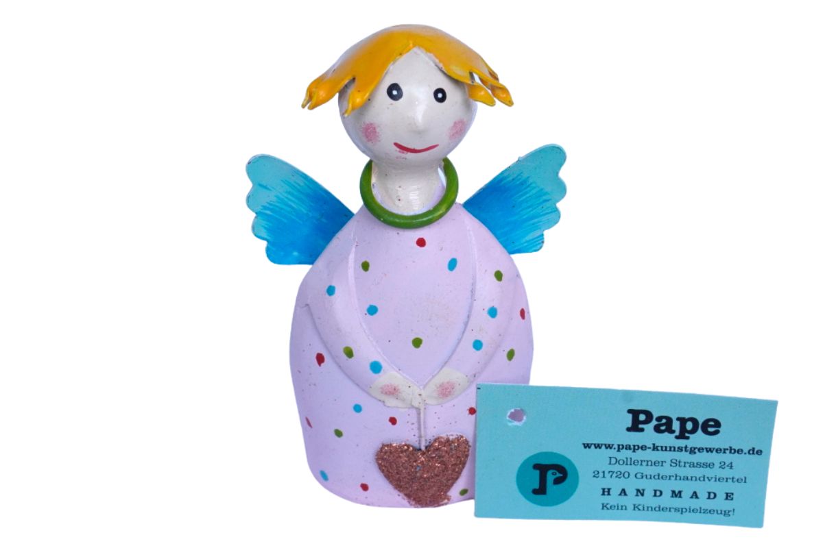 Pape Dekofigur Schutzengel Blechfigur Little Sven mit Herz Handarbeit