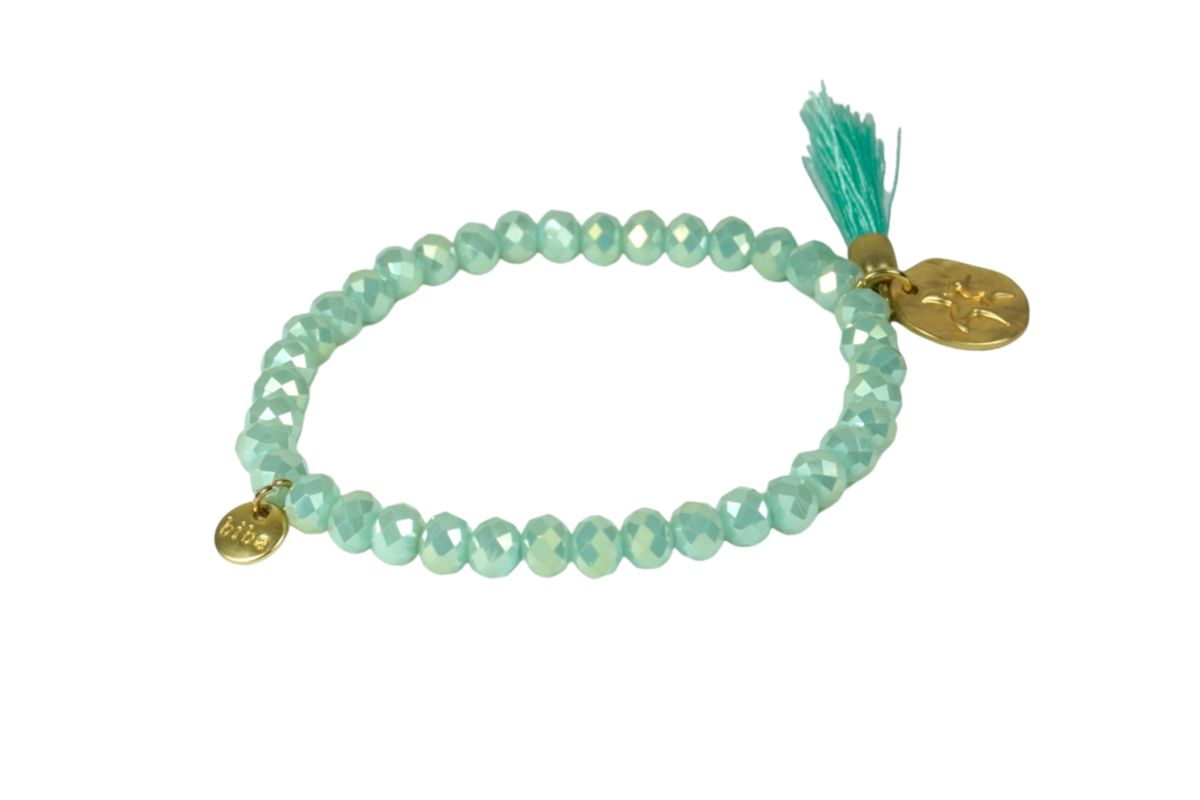 Biba Armband Crystal Perlen Mint Damen Armband Gold Anhänger Troddel