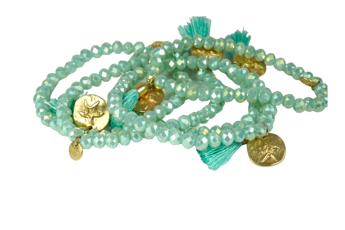 Biba Armband Crystal Perlen Mint Damen Armband Gold Anhänger Troddel