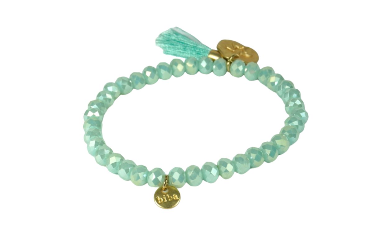 Biba Armband Crystal Perlen Mint Damen Armband Gold Anhänger Troddel