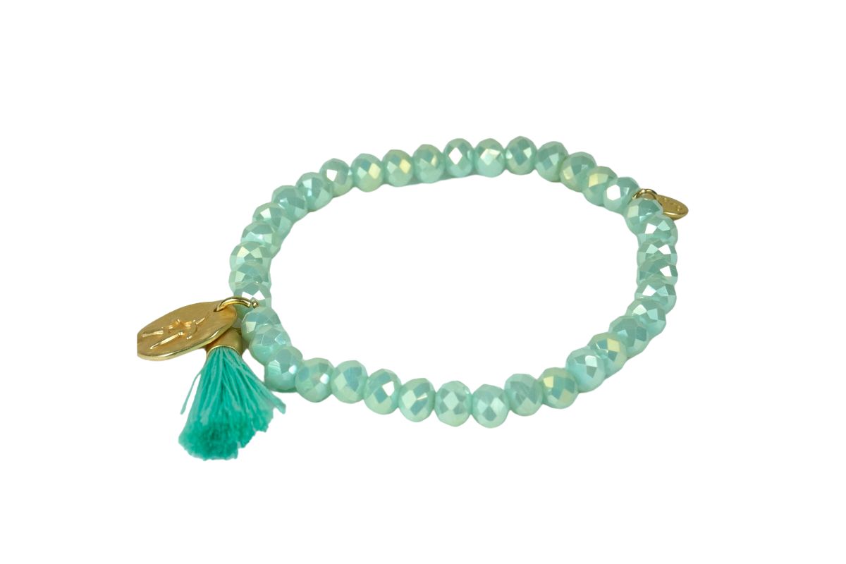 Biba Armband Crystal Perlen Mint Damen Armband Gold Anhänger Troddel