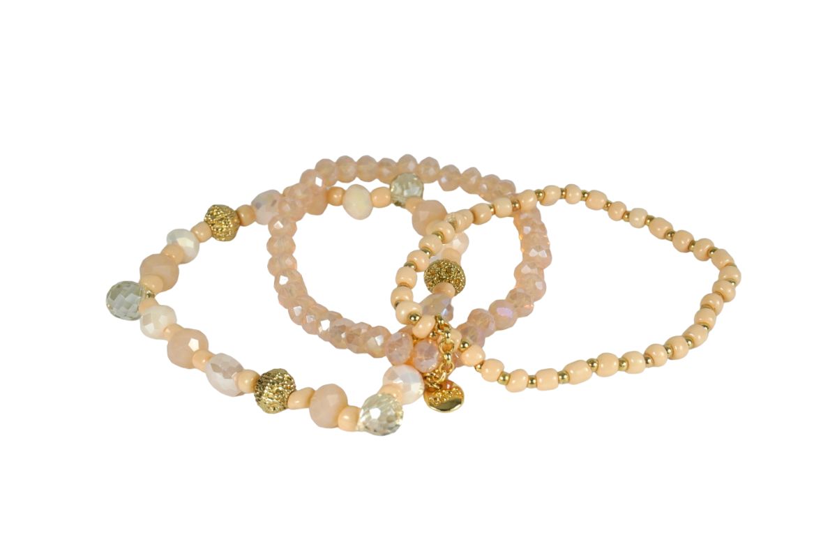 Biba Armband Trio Perlen Rose Apricot Damen Armband Gold Anhänger