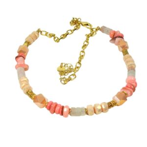 Biba Halskette Perlen Mix Rosa Damen Kette Anhänger Gold