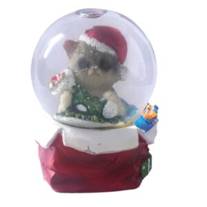 Deko Schneekugel Glimmerkugel Glitzerkugel Katze mit Weihnachtsmütze Beige
