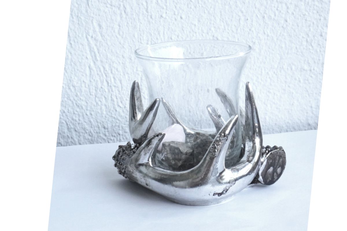 Deko Kerzenhalter Teelichthalter Windlicht Geweihhalter mit Glas – Bild 6
