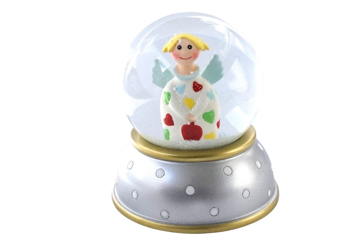 Pape Schneekugel Glimmerkugel Lotta Schutzengel Creme mit bunten Herzchen
