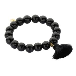 Biba Armband Natur Perlen Schwarz Damen Armband Glücksbringer Biba Anhänger Gold Troddel