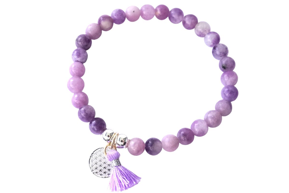 Armband HCA Stones of nature Lepidolith Anhänger versilbert Blume des Lebens
