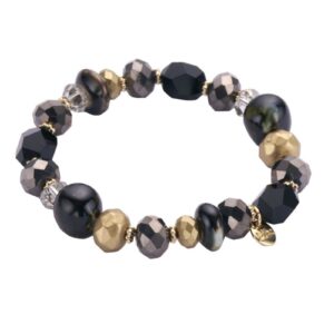Biba Armband Crystal Perlen & Natur Stein Schwarz Damen Armband Biba Anhänger Gold
