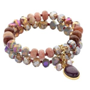 Biba Armband Crystal Perlen & Natur Stein Lila Damen Armband Biba Anhänger Gold