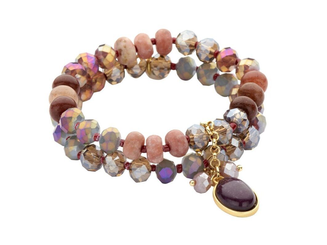 Biba Armband Crystal Perlen & Natur Stein Lila Damen Armband Biba Anhänger Gold