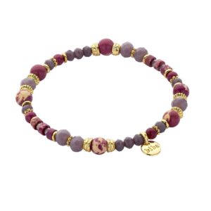 Biba Armband Crystal & Naturstein Perlen Lila Rosa Gold Damen Armband Biba Anhänger Gold