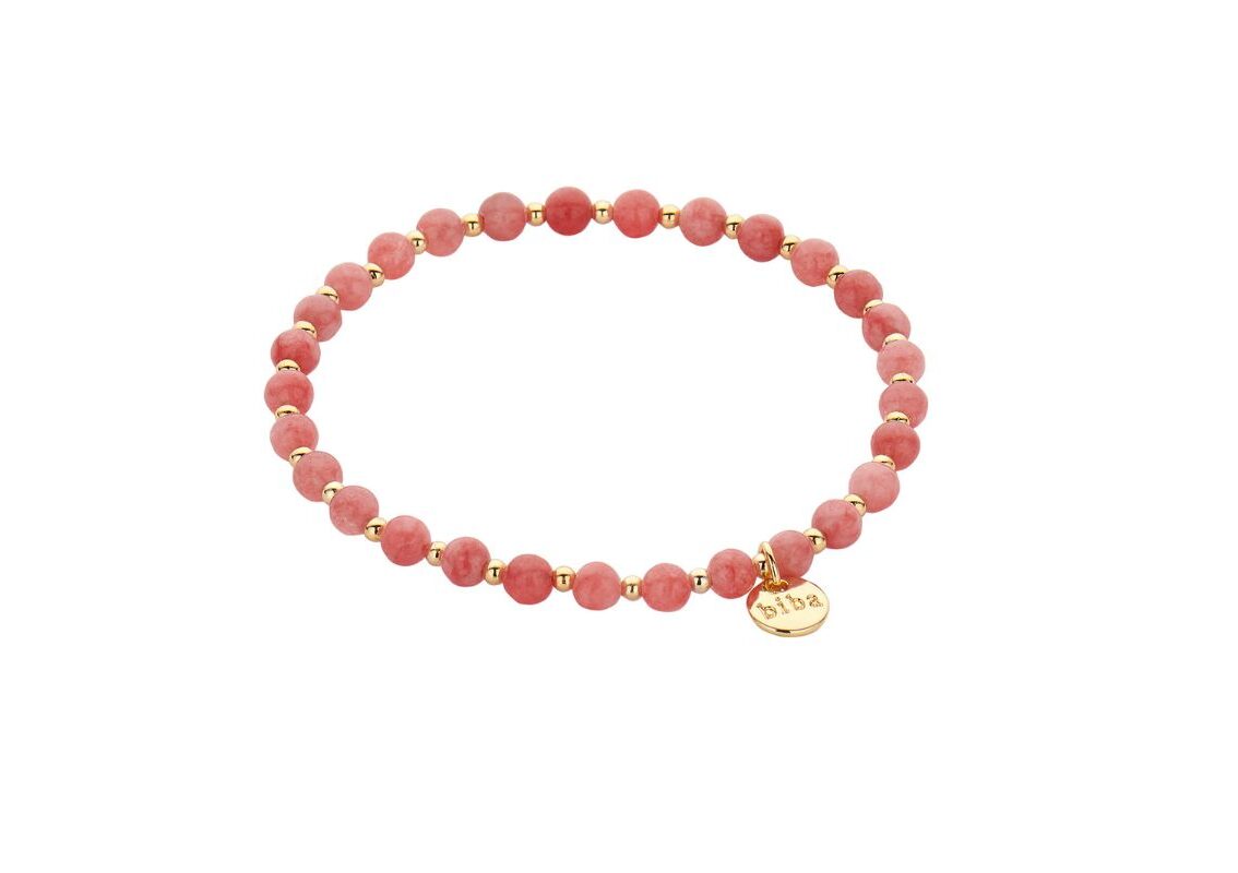 Biba Armband Naturstein Perlen Lachs Rosa Gold Damen Armband Biba Anhänger Gold