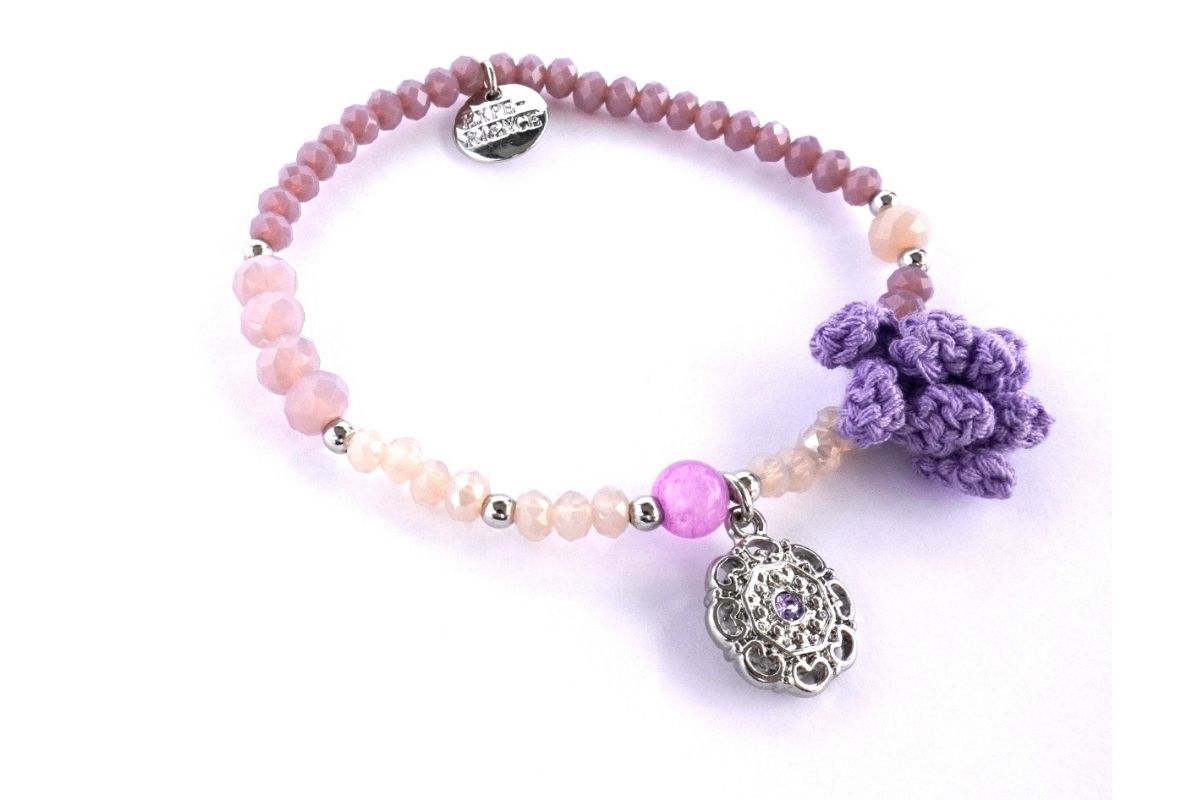 Biba Armband Crystal Perlen Lila Damen Armband Biba Anhänger Silber Lila Blume