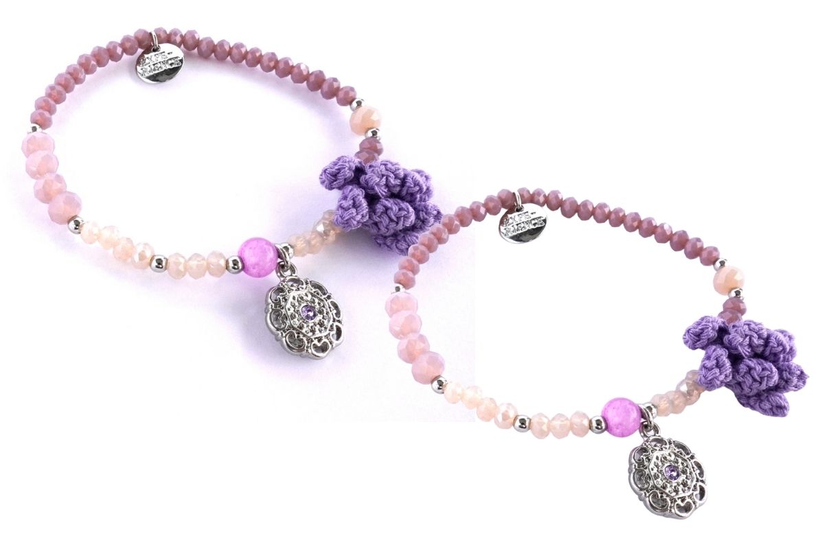 Biba Armband Crystal Perlen Lila Damen Armband Biba Anhänger Silber Lila Blume