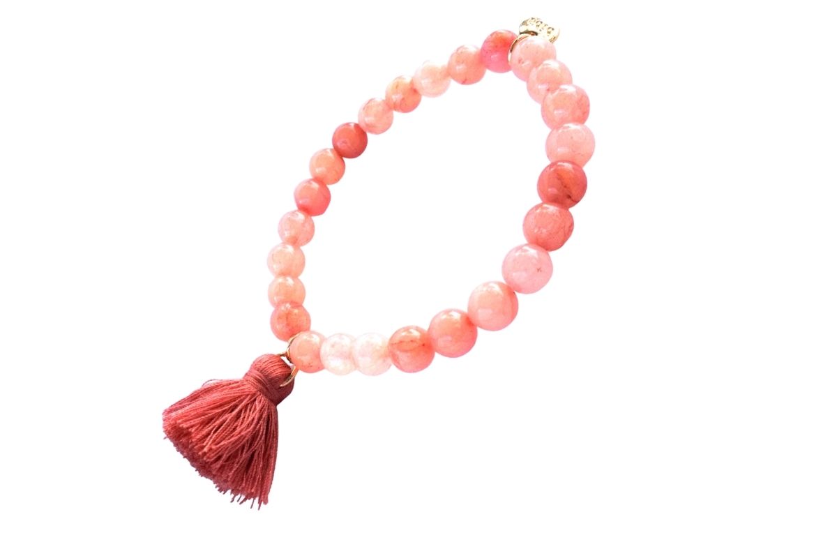 Biba Armband Crystal Perlen Rund Apricot Damen Armband Biba Anhänger Gold