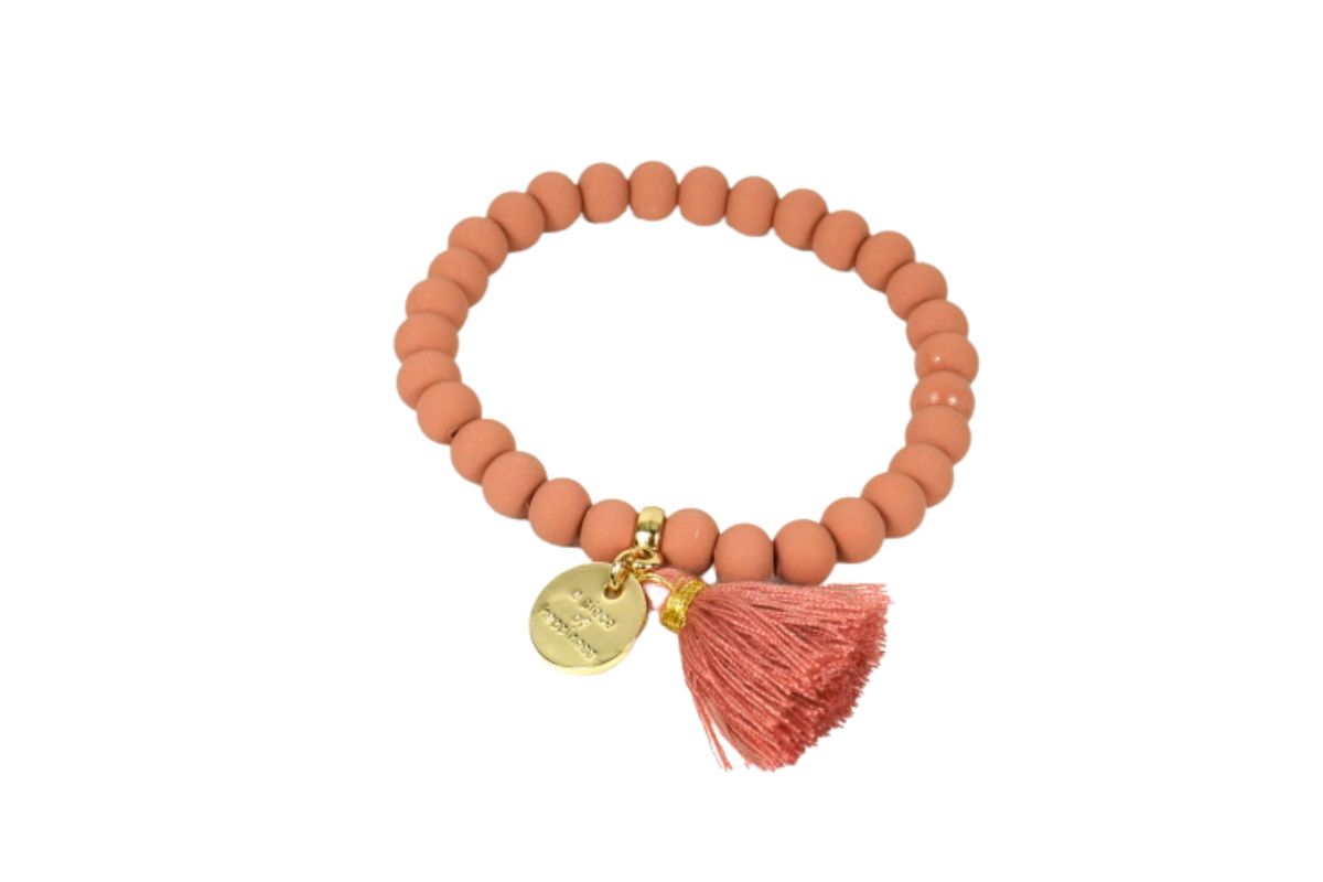 Biba Armband Ton Perlen Rostbraun Damen Armband Glücksbringer Biba Anhänger Gold