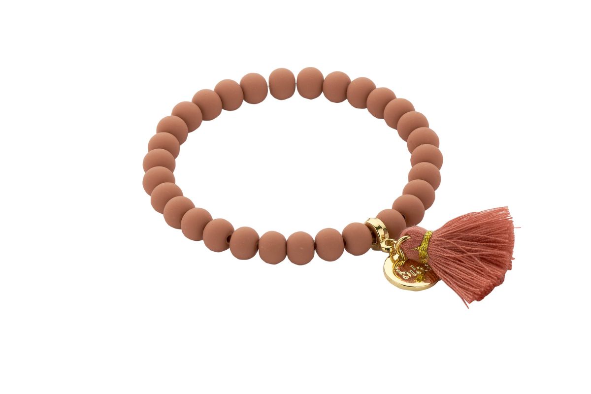 Biba Armband Ton Perlen Rostbraun Damen Armband Glücksbringer Biba Anhänger Gold