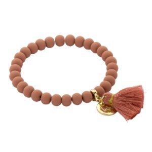 Biba Armband Ton Perlen Rostbraun Damen Armband Glücksbringer Biba Anhänger Gold