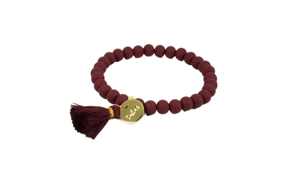 Biba Armband Ton Perlen Bordeaux Damen Armband Glücksbringer Biba Anhänger Gold