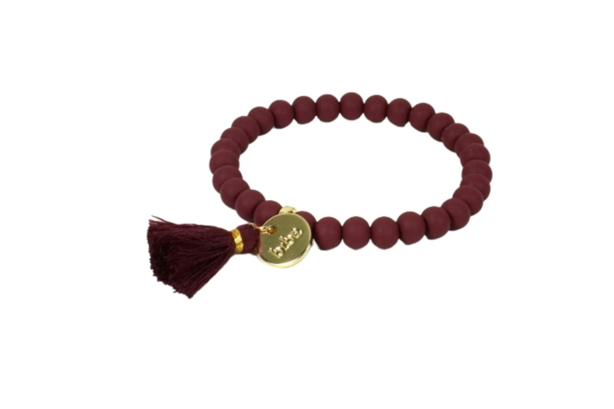 Biba Armband Ton Perlen Bordeaux Damen Armband Glücksbringer Biba Anhänger Gold