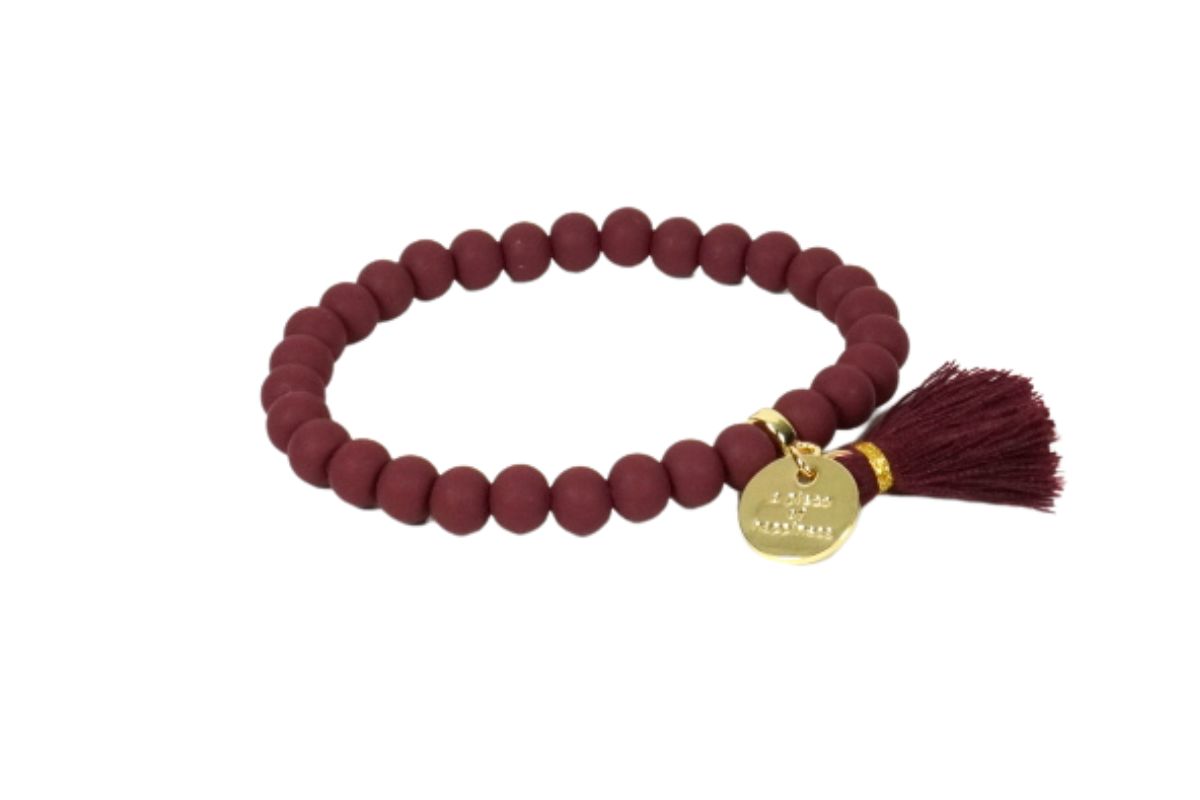Biba Armband Ton Perlen Bordeaux Damen Armband Glücksbringer Biba Anhänger Gold
