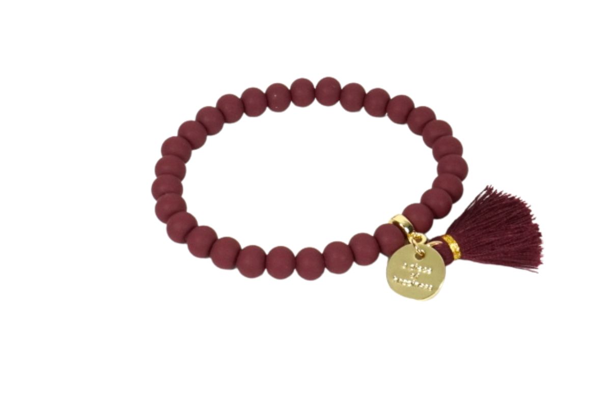 Biba Armband Ton Perlen Bordeaux Damen Armband Glücksbringer Biba Anhänger Gold