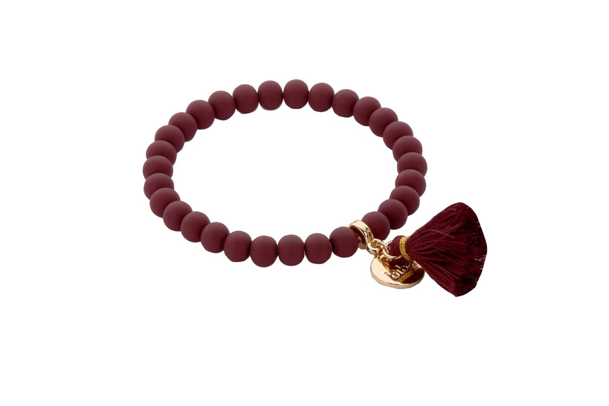 Biba Armband Ton Perlen Bordeaux Damen Armband Glücksbringer Biba Anhänger Gold