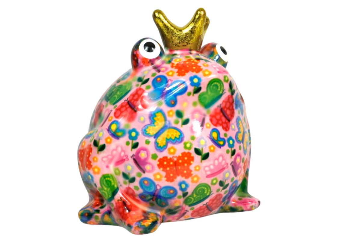 Pomme Pidou Spardose Money Bank Frosch Freddy Rosa Schmetterlinge