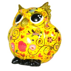 Pomme Pidou Spardose Money Bank Eule Olive Gelb Blumen