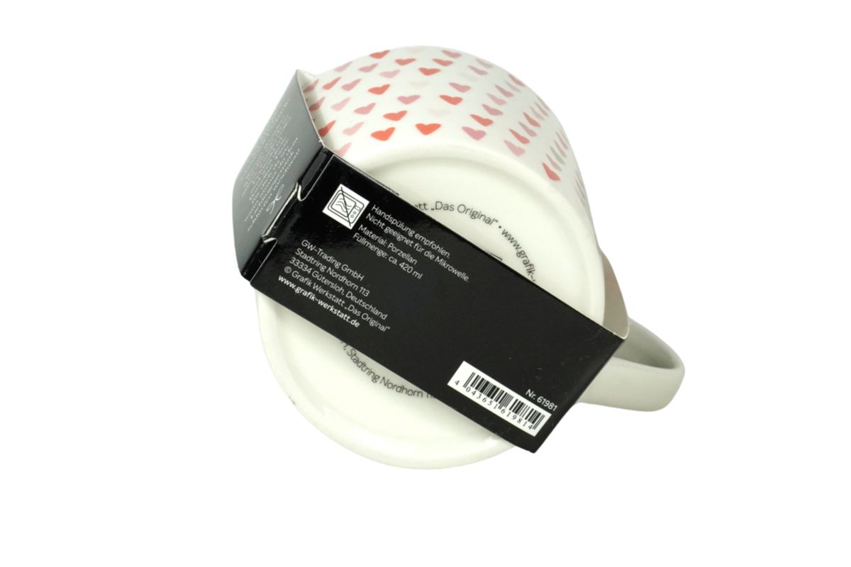 Grafik Werkstatt Henkelbecher Kaffeebecher Sprüchetasse Tausend Herzchen