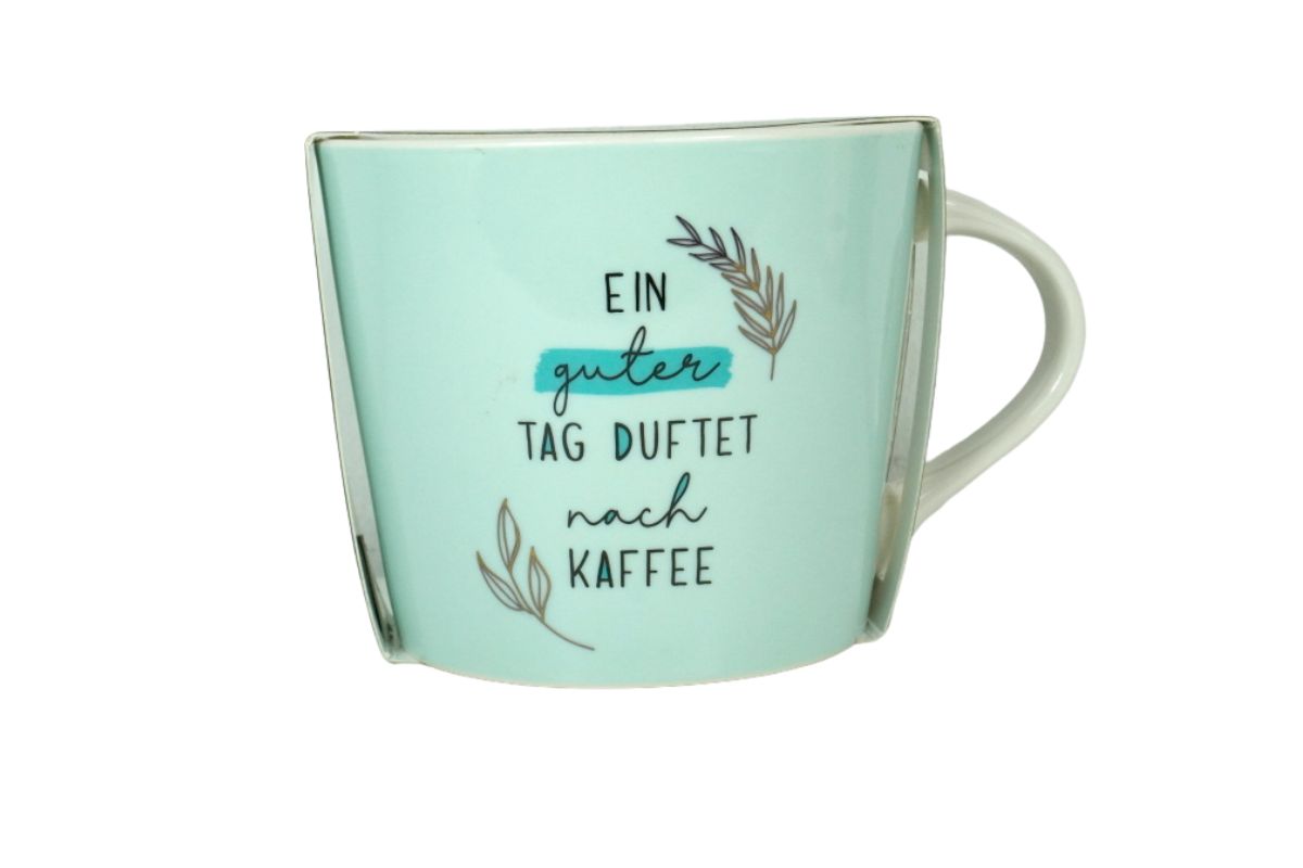 Grafik Werkstatt Henkelbecher Kaffeebecher Sprüchetasse Ein guter Tag Duftet nach Kaffee
