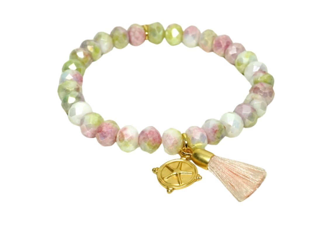 Biba Armband Crystal Pastell Perlen Damen Armband Troddel Apricot Stern Anhänger Gold