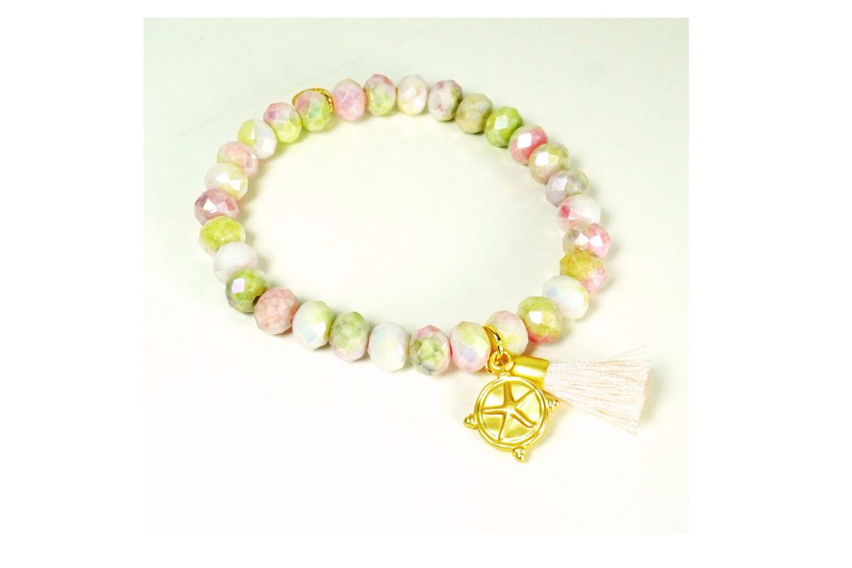 Biba Armband Crystal Pastell Perlen Damen Armband Troddel Apricot Stern Anhänger Gold