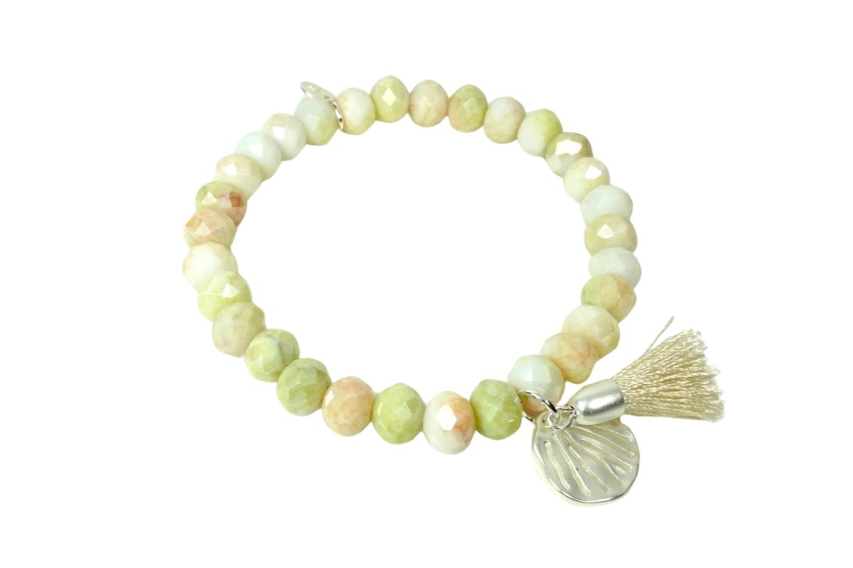 Biba Armband Crystal Pastell Perlen Damen Armband Troddel Beige Blume Anhänger Silber