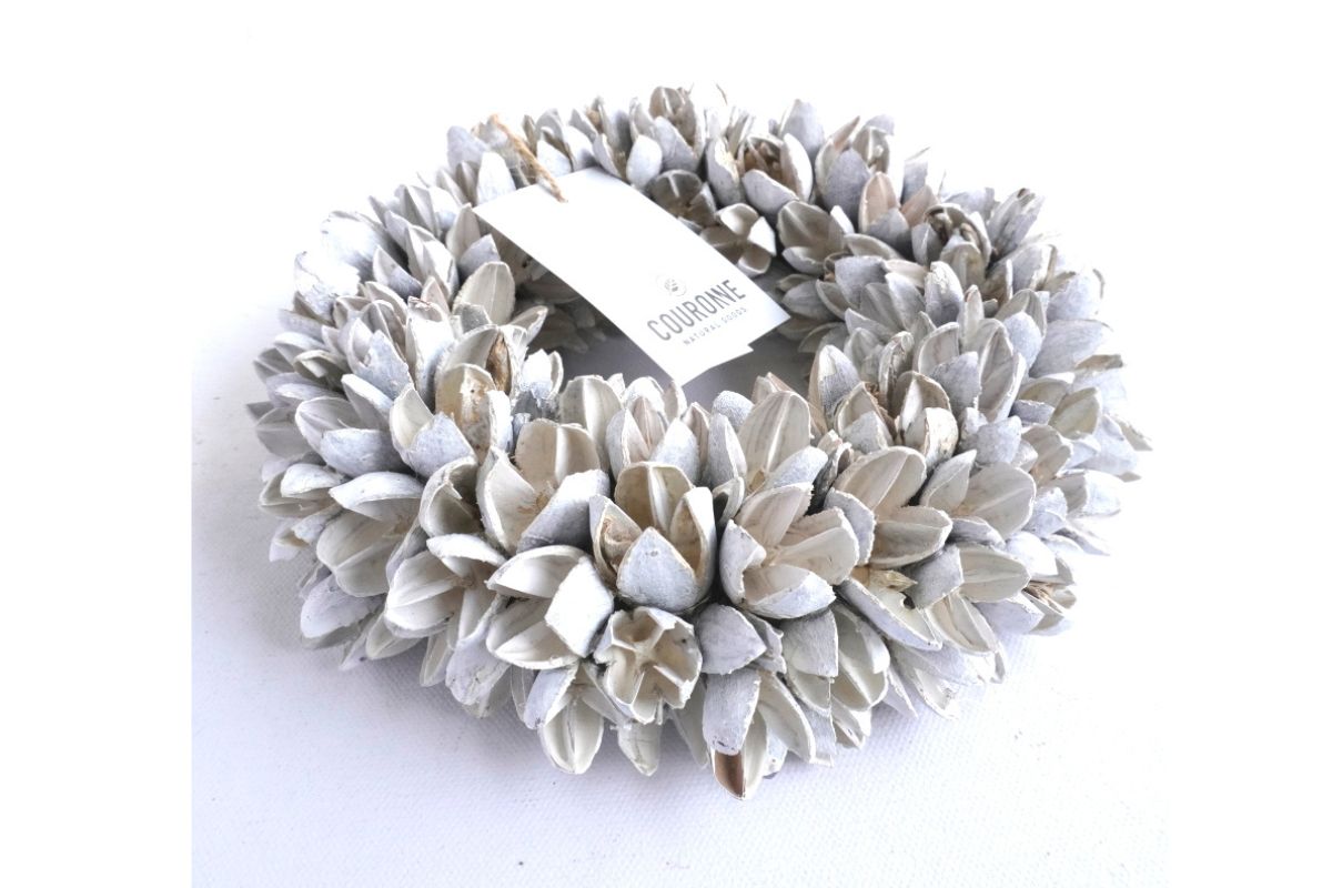 Couronne Dekokranz Wandkranz Naturkranz Handarbeit Bakuli Wreath White 20 ∅