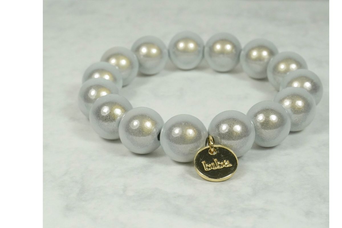 Biba Armband Polymer Perlen 12 cm Damen Armband Grau Gold Anhänger