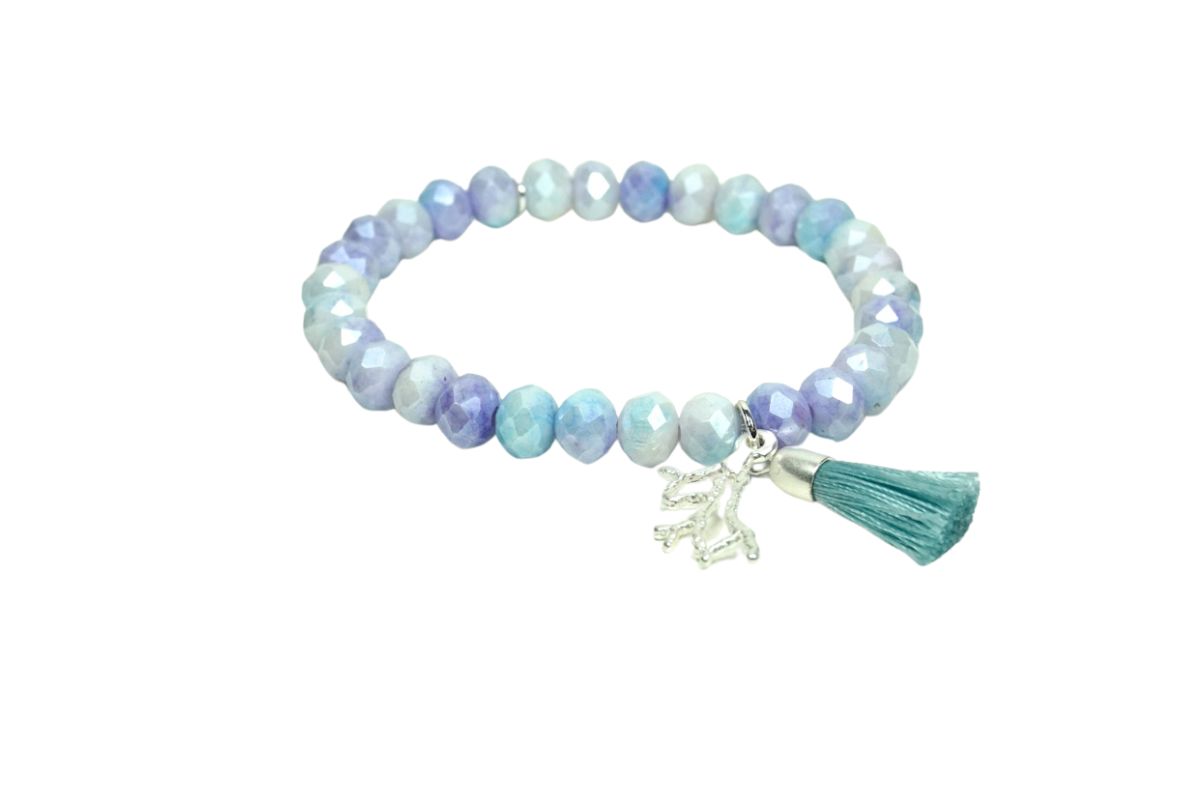 Biba Armband Crystal Perlen 6mm hellblau Damen Armband Troddel Anhänger Silber